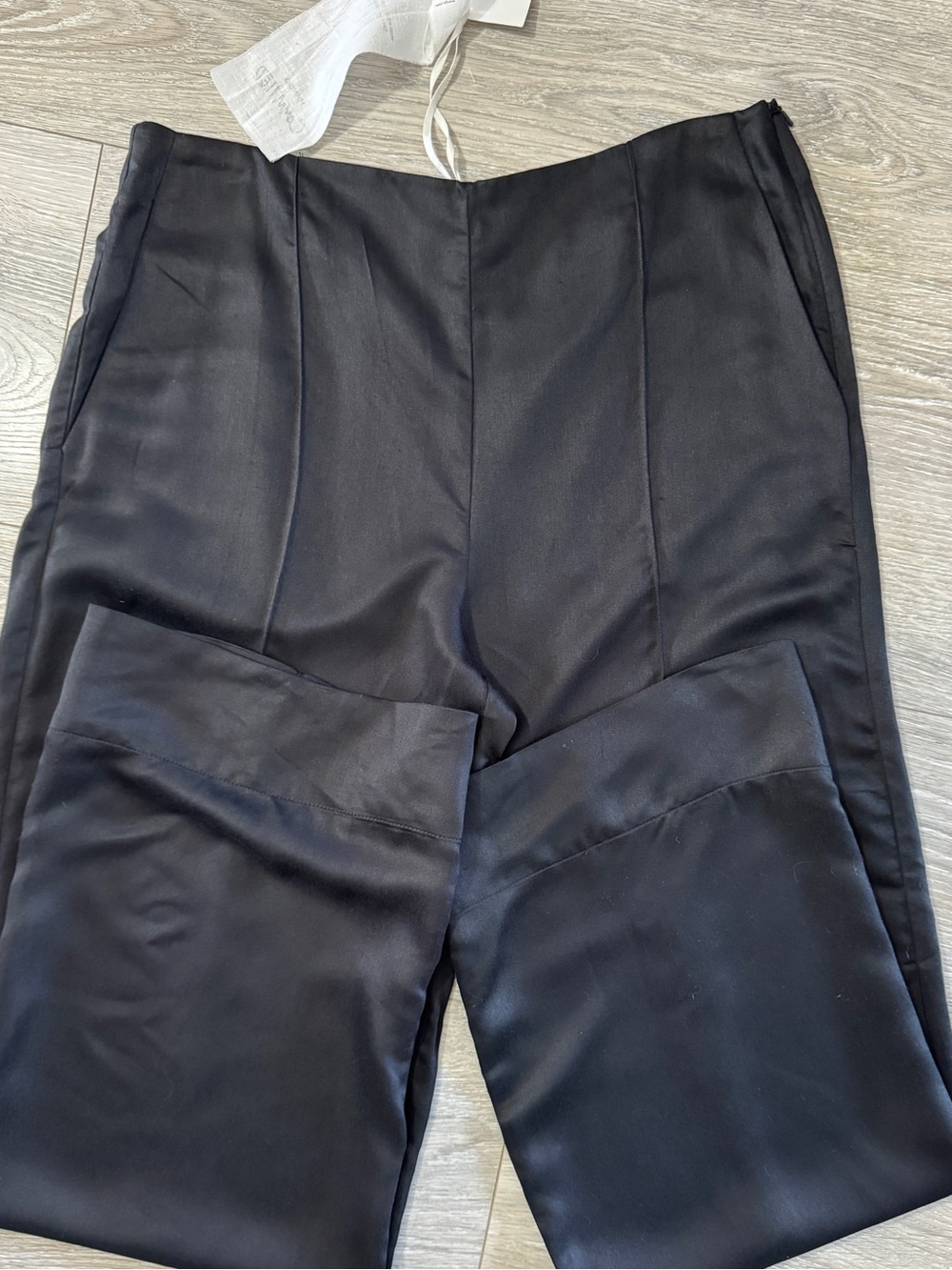 Mango Committed Black Satin Wide-Leg Trousers Pants NWT Sz 10 - Picture 6 of 14